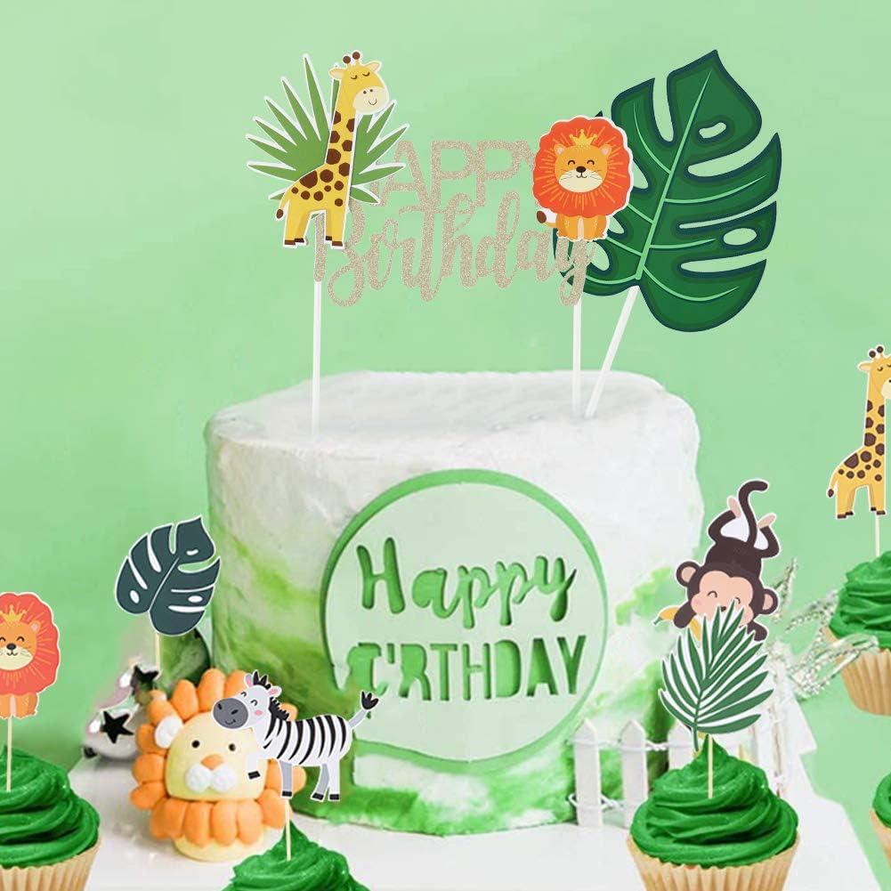 image26PCS Jungle Safari Animal Cake Toppers Safari Party Decoration for Zoo Animal Theme Party Safari Jungle Theme Party Baby Shower Birthday Party Decor SUNBEAUTY
