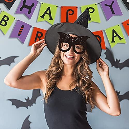 imageHalloween Birthday Party Decorations Happy Birthday Banner Halloween Glasses Purple Orange Tissue Pom Poms for Baby Shower Halloween Theme Birthday Party Supplies SUNBEAUTY