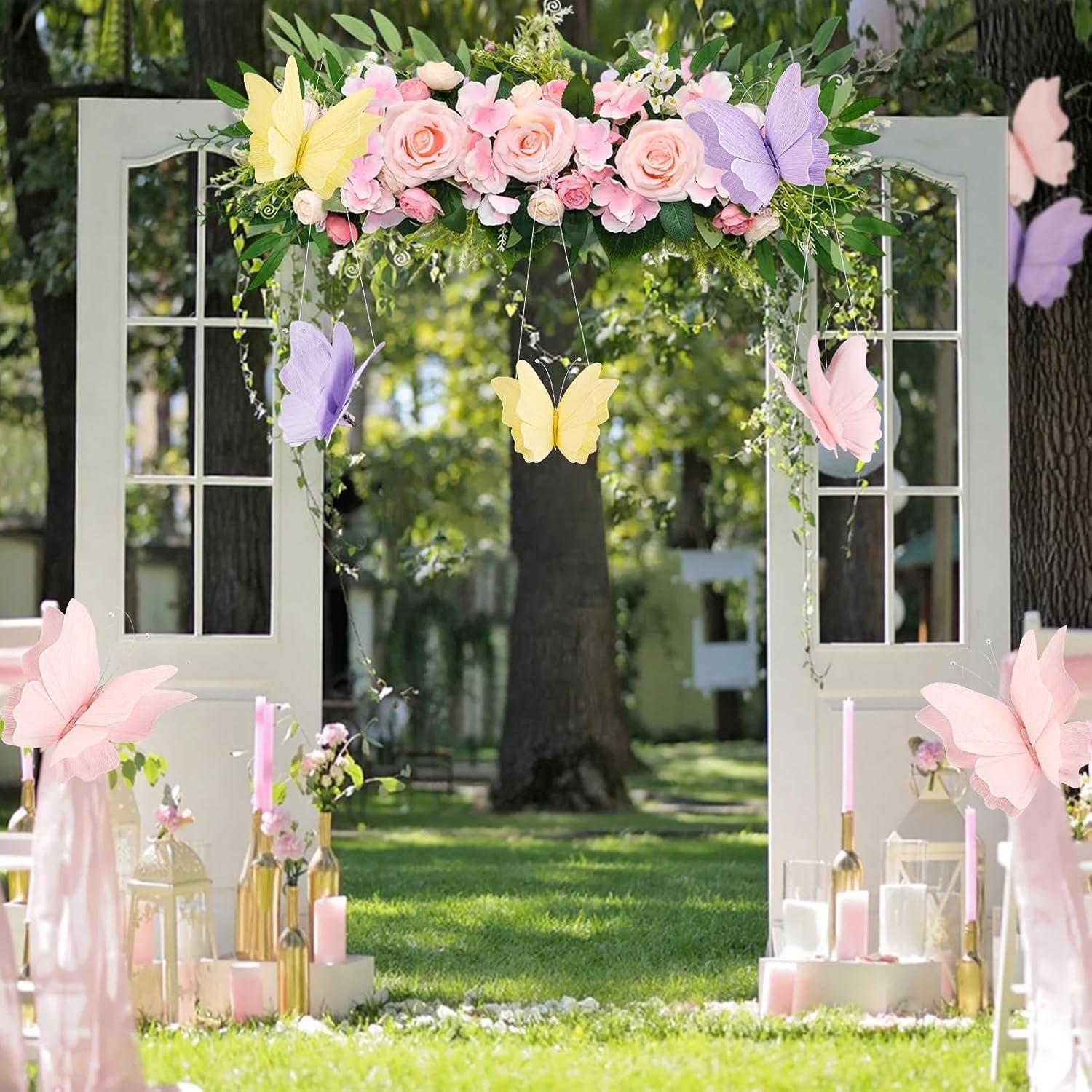 imageParty Butterfly Decorations Black 3D Butterfly Birthday Decoration 4 Pcs Crepe Paper Hanging Decor for Room School Black Theme Flower Party for Garden Dining Table DecorPurple Pink Yellow 6