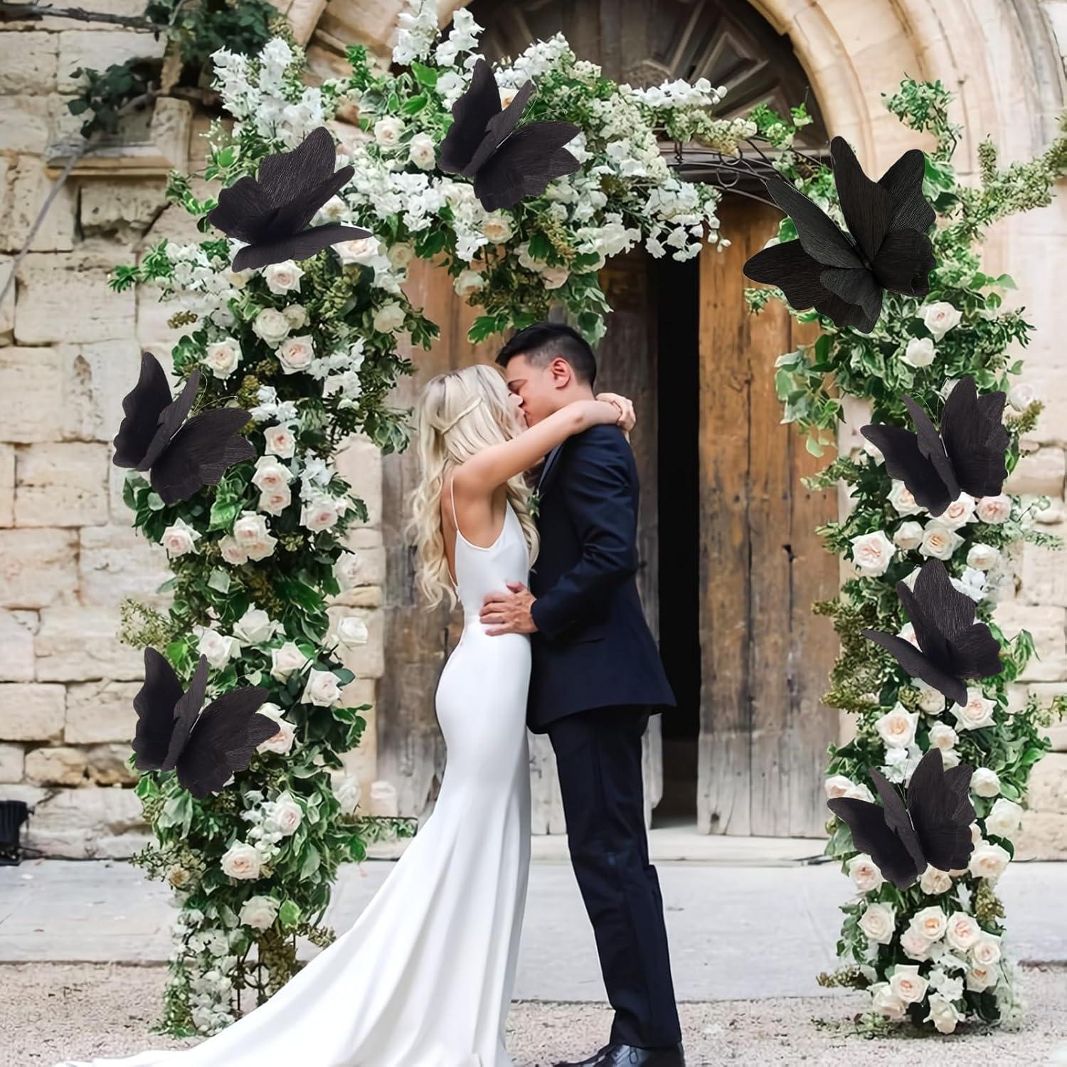 imageParty Butterfly Decorations Black 3D Butterfly Birthday Decoration 4 Pcs Crepe Paper Hanging Decor for Room School Black Theme Flower Party for Garden Dining Table DecorBlack 4