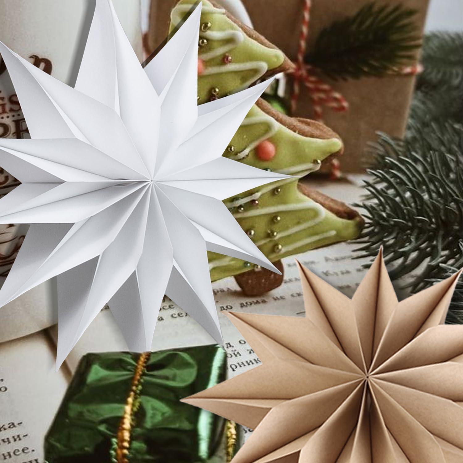 imageSUNBEAUTY 3 Pcs 12Pointed Paper Star Brown Grey White Lanterns 12 Inch Christmas Hanging Lamp Shade Wedding Birthday Christmas Home Party DecorationsBrown Grey White