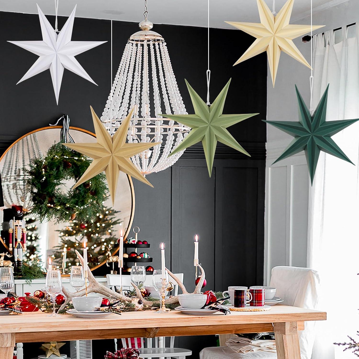 imageSUNBEAUTY 3 Pcs 12Pointed Paper Star Brown Grey White Lanterns 12 Inch Christmas Hanging Lamp Shade Wedding Birthday Christmas Home Party DecorationsGrayish Green