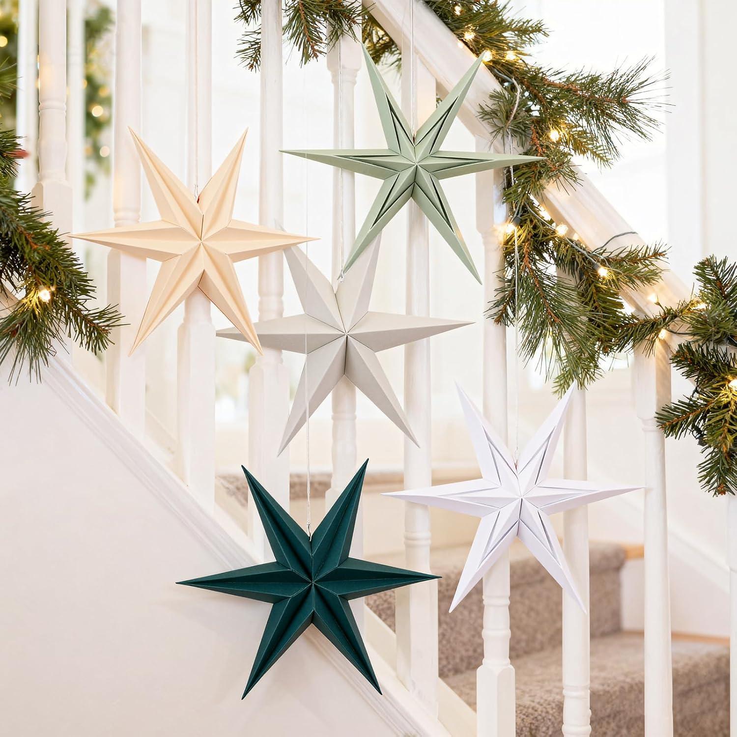 imageSUNBEAUTY 3 Pcs 12Pointed Paper Star Brown Grey White Lanterns 12 Inch Christmas Hanging Lamp Shade Wedding Birthday Christmas Home Party DecorationsWGG Stars 5