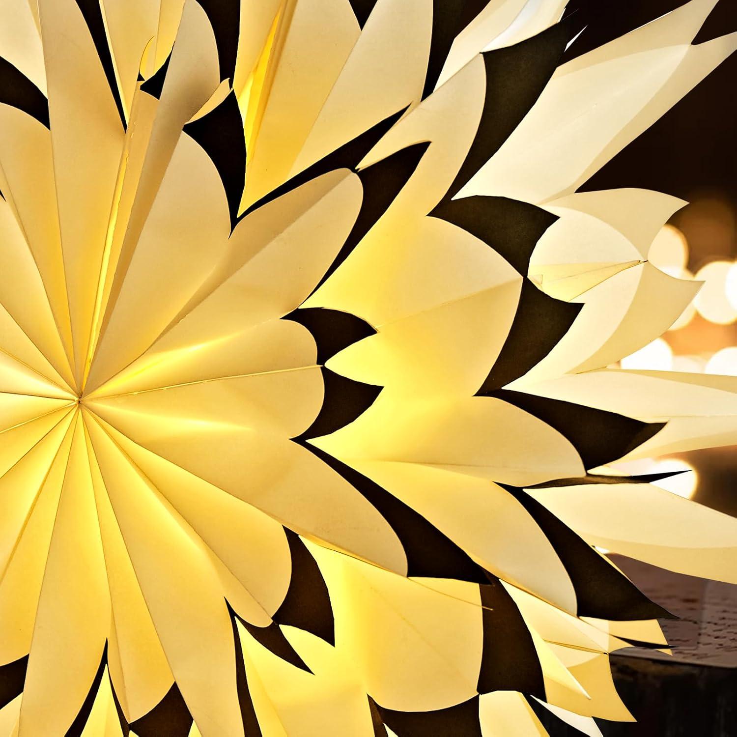 imageSUNBEAUTY 3 Pcs 9Pointed White Paper Star Lanterns 12 Inch Hanging Lampshade Wedding Birthday Christmas Home Party DecorationWhite Black