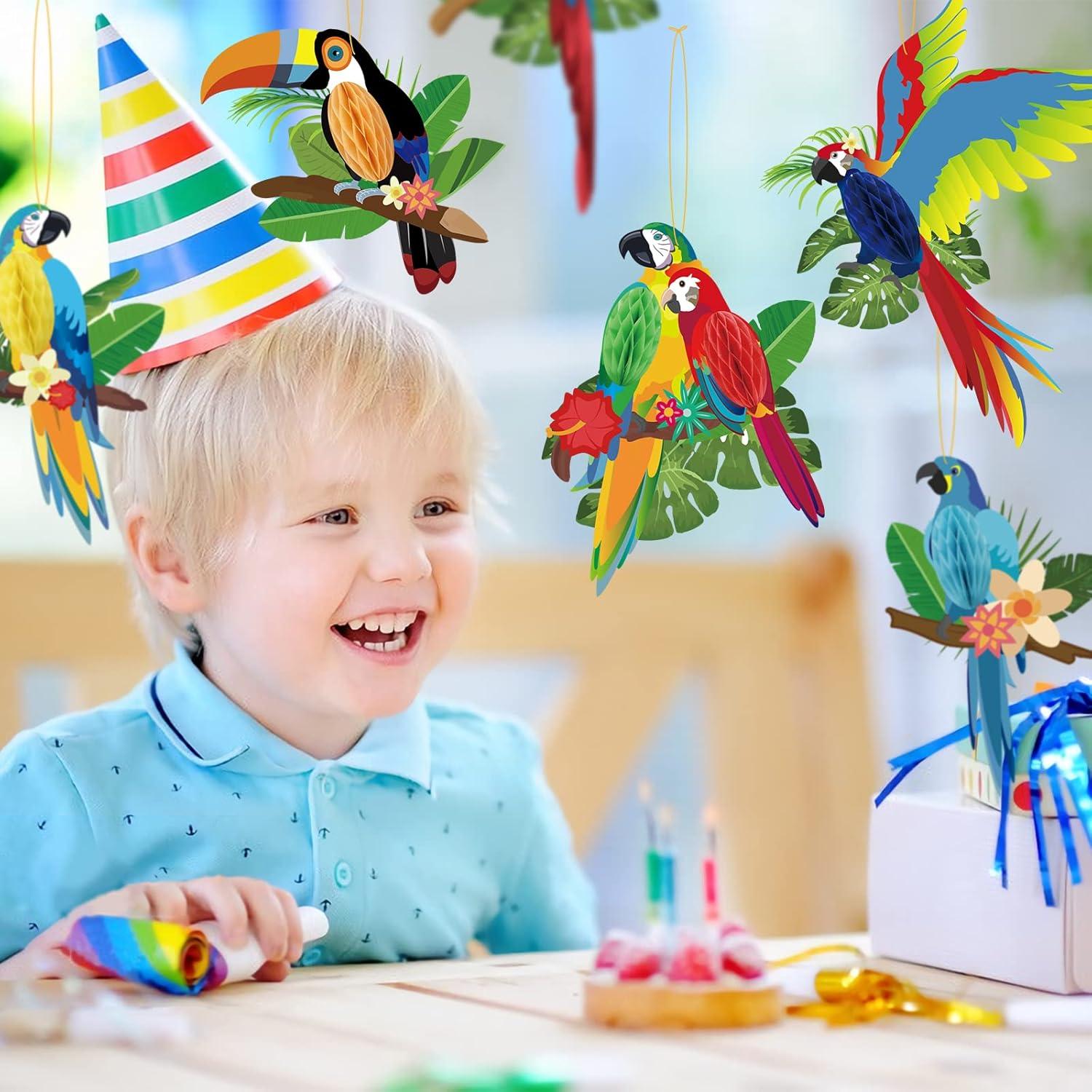 imageSUNBEAUTY 6 Pieces Tropical Birds Honeycomb Paper Cutouts Hawaiian Tropical Parrot Toucan Honeycomb Luau Summer Party Hanging Decorations for Beach Tiki Bar Party Decor Classroom Home Supplies