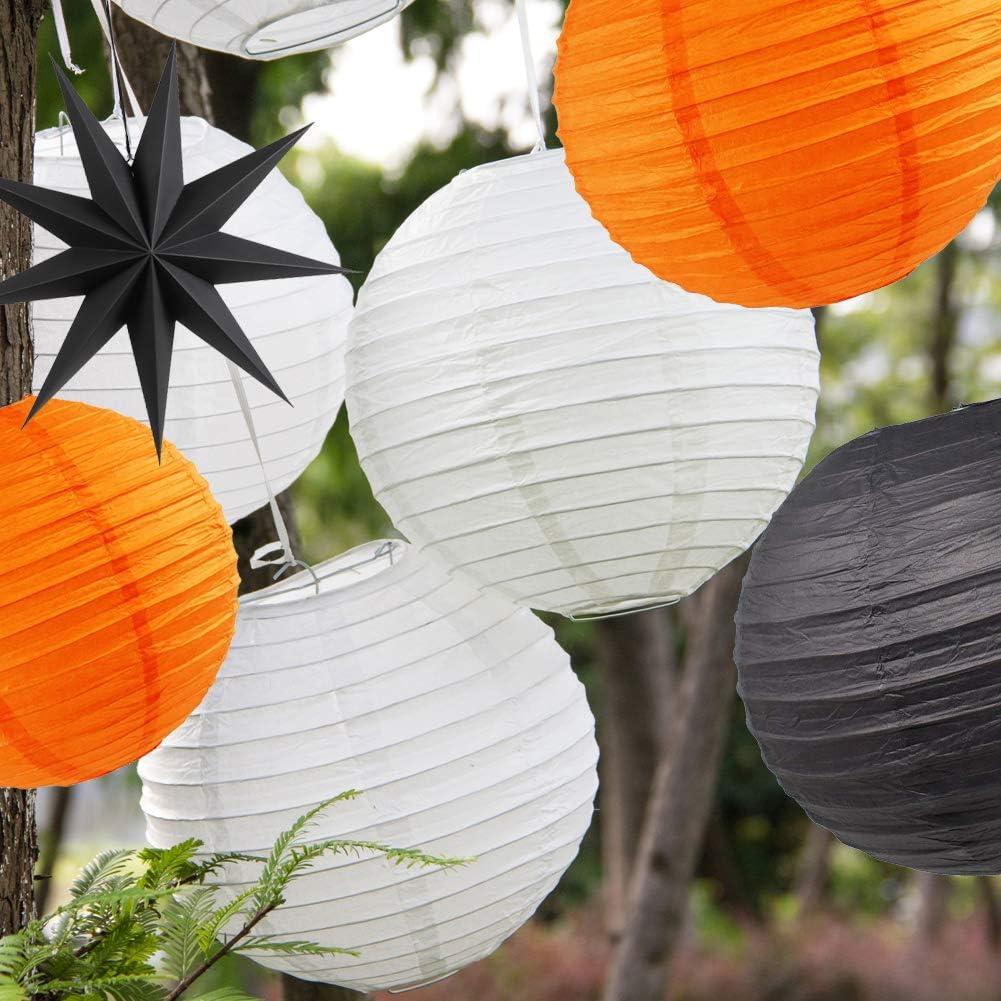 imageSUNBEAUTY Halloween Party Hanging Decorations Orange Black White Paper Lanterns Paper Pom Poms Balls for Halloween Wedding Birthday Bridal Baby Shower Graduation Decoration 15Pcs