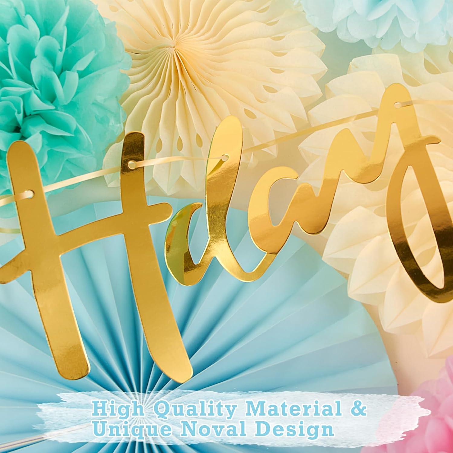 imageSUNBEAUTY Teal ampamp Gold Party Decorations Paper Fans Tissue Pom Poms Happy Birthday Banner for Baby Showers ampamp Womens 30th40th BirthdaysPastel