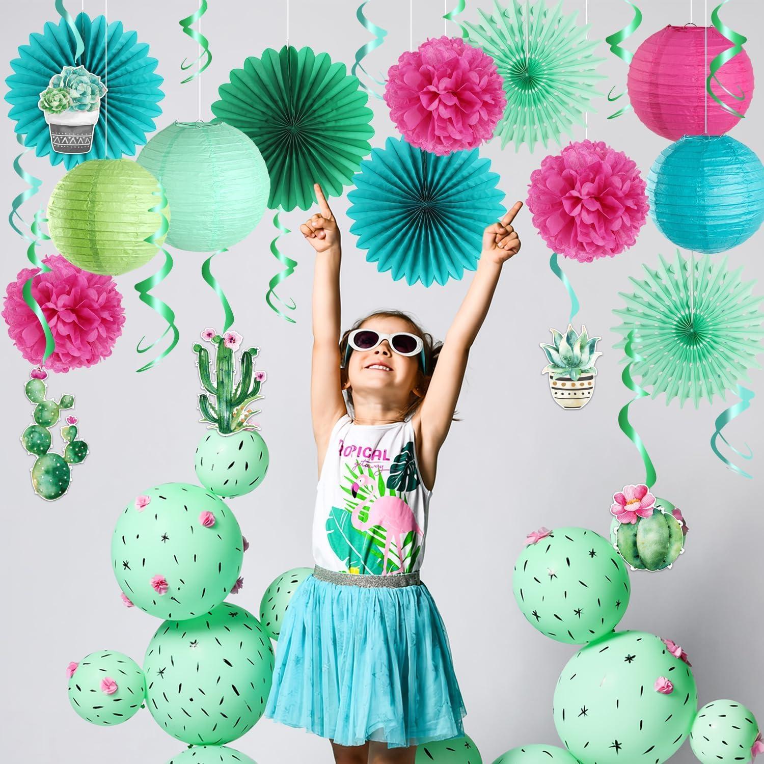 imageSUNBEAUTY Teal ampamp Gold Party Decorations Paper Fans Tissue Pom Poms Happy Birthday Banner for Baby Showers ampamp Womens 30th40th BirthdaysTeal Green