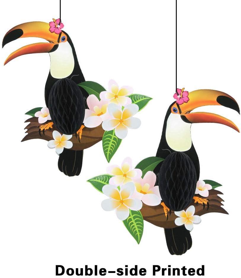 imageSUNBEAUTY Toucan Bird Decor Tropical Summer Party Decorations Hawaiian Luau Tiki Party Supply Palm Leaves Paper Fan Lantern Set Toucan Bird Kit