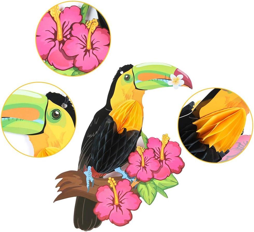imageSUNBEAUTY Toucan Bird Decor Tropical Summer Party Decorations Hawaiian Luau Tiki Party Supply Palm Leaves Paper Fan Lantern Set Toucan Bird Kit