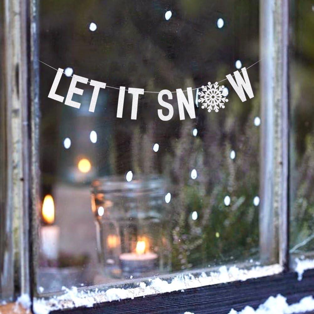 imageSUNBEAUTY Winter Wonderland Banners Silver Glittery Snowflake Banner Let It Snow Sign Banner Snowflake Christmas Hanging Decor for Holiday Wall Decor Winter Baby Shower Christmas Frozen Party SuppliesSilver Blue