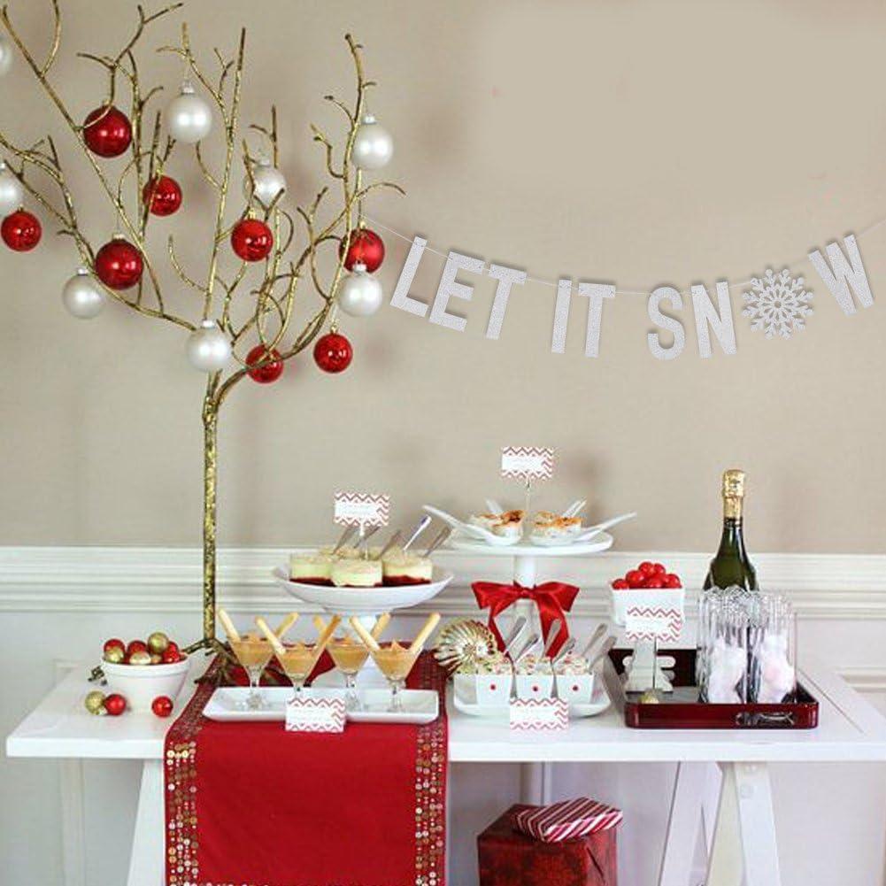 imageSUNBEAUTY Winter Wonderland Banners Silver Glittery Snowflake Banner Let It Snow Sign Banner Snowflake Christmas Hanging Decor for Holiday Wall Decor Winter Baby Shower Christmas Frozen Party SuppliesSilver Blue