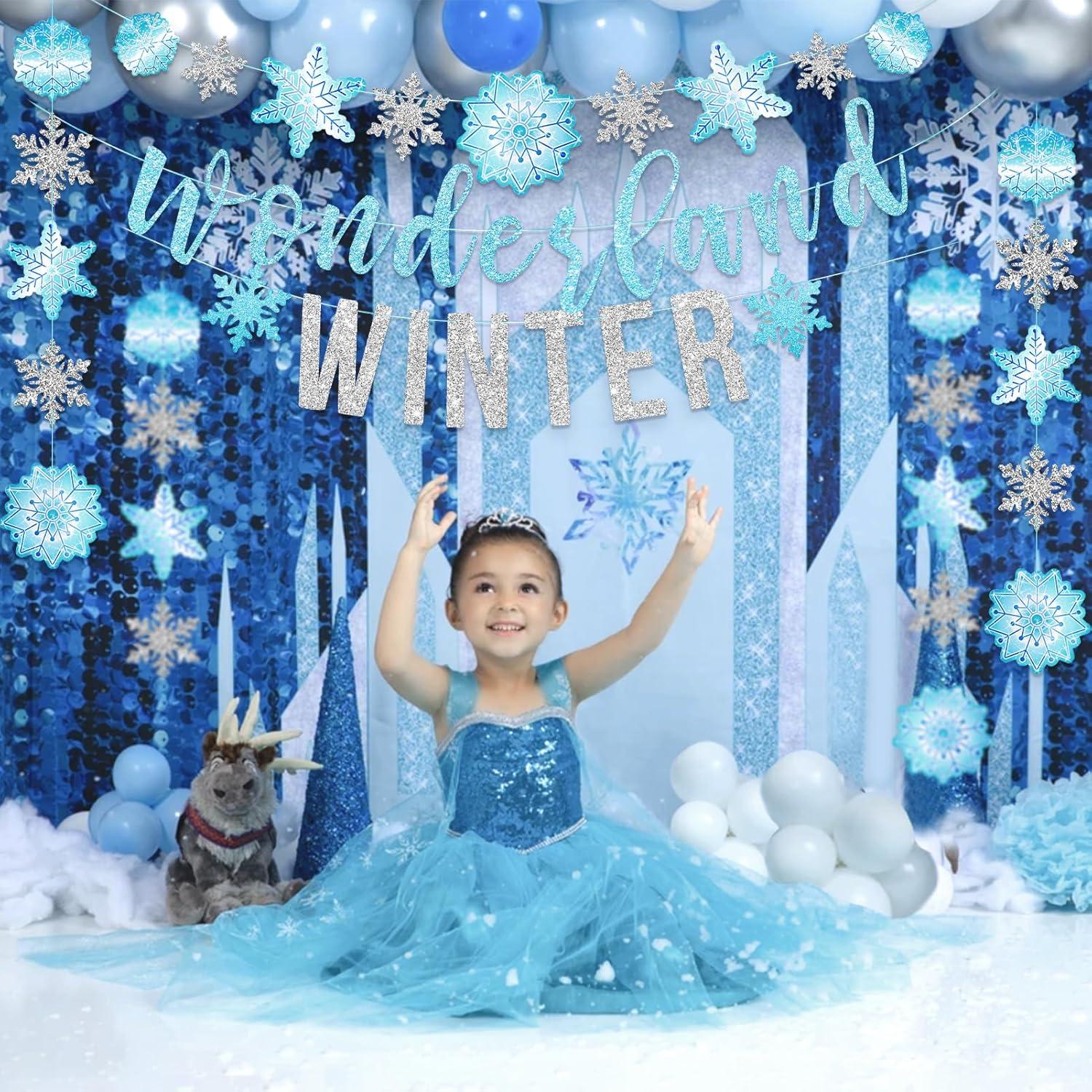imageSUNBEAUTY Winter Wonderland Banners Silver Glittery Snowflake Banner Let It Snow Sign Banner Snowflake Christmas Hanging Decor for Holiday Wall Decor Winter Baby Shower Christmas Frozen Party SuppliesWinter Wonderland