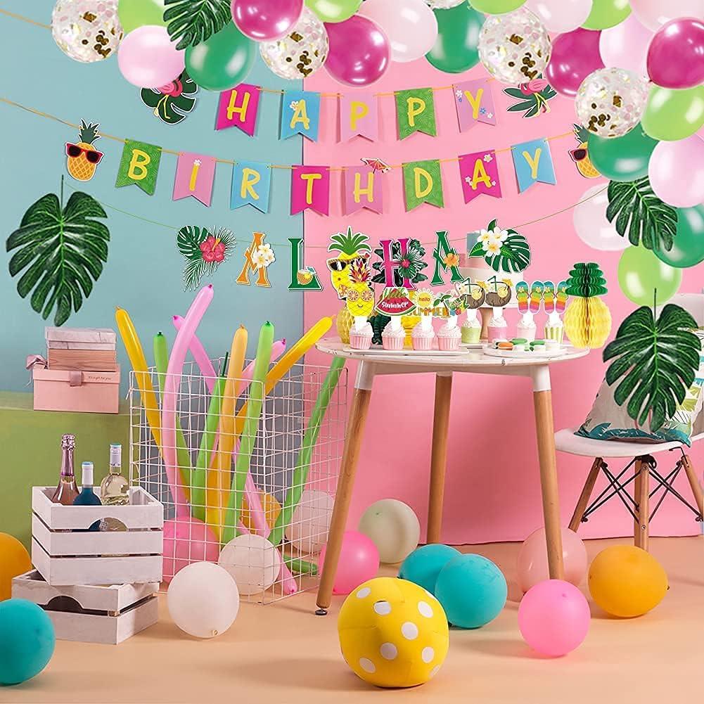 imageTropical Balloons Garland Kit Summer Birthday Party Supplies Aloha Birthday Banner Summer Cupcake Toppers Pineapple Honeycomb Balls for Hawaiian Beach Pool Luau Birthday Party Supplies SUNBEAUTY