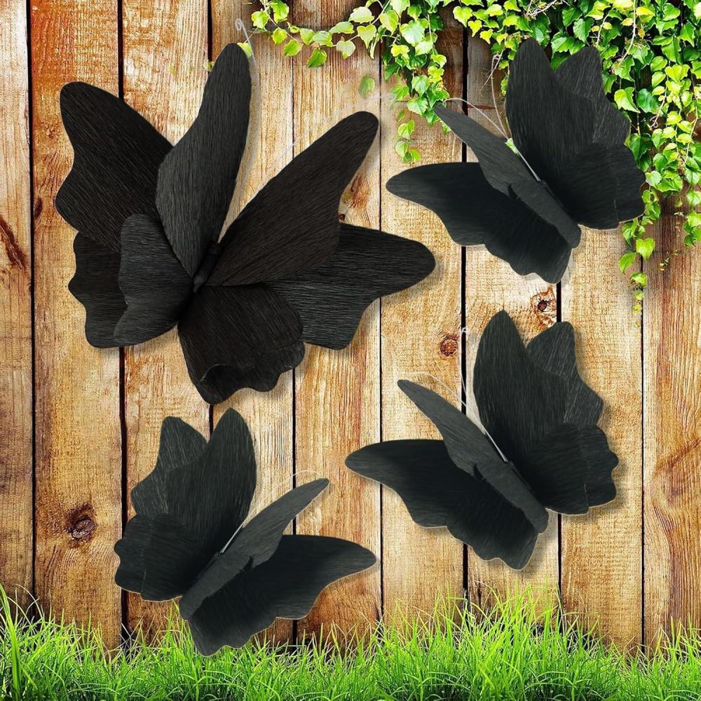 imageParty Butterfly Decorations Black 3D Butterfly Birthday Decoration 4 Pcs Crepe Paper Hanging Decor for Room School Black Theme Flower Party for Garden Dining Table DecorBlack 4