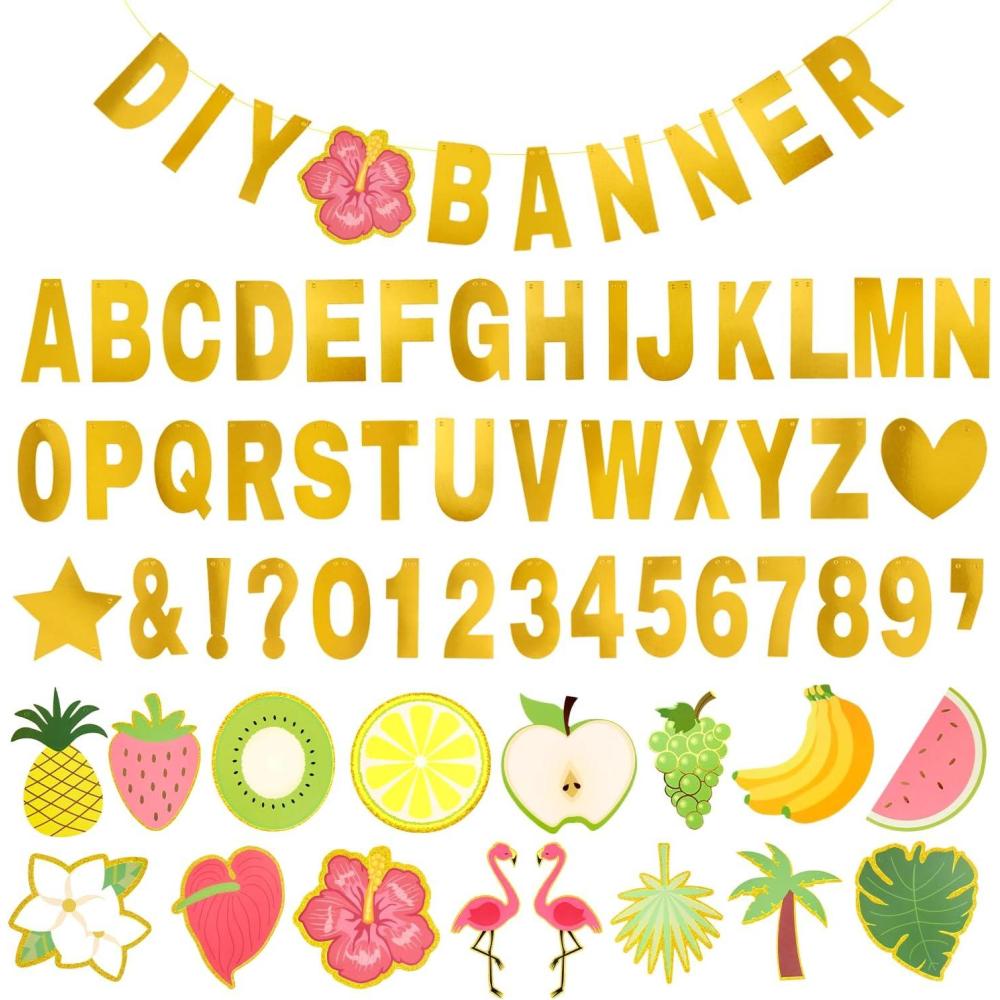 imageSUNBEAUTY 122 Pcs Customizable Letters Summer Banner Fruit Party DIY Banner for Luau Tiki Party Tropical Hawaiian Festival Favors Photo Backdrop Window DecorSummer Banner