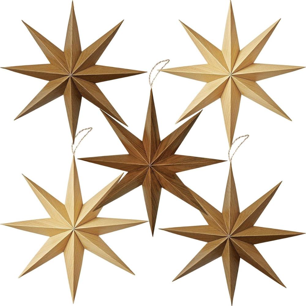 imageSUNBEAUTY 3 Pcs 12Pointed Paper Star Brown Grey White Lanterns 12 Inch Christmas Hanging Lamp Shade Wedding Birthday Christmas Home Party DecorationsBrown Wooden