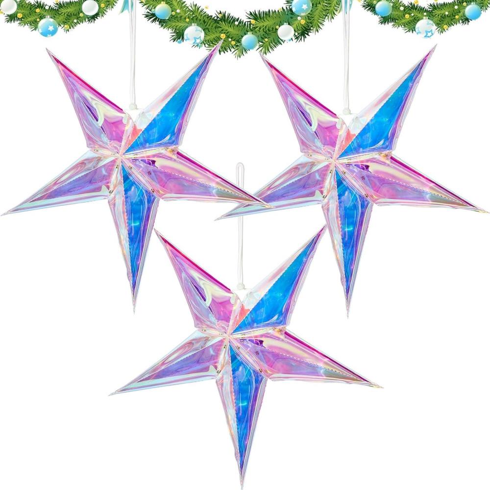 imageSUNBEAUTY 3 Pcs 12Pointed Paper Star Brown Grey White Lanterns 12 Inch Christmas Hanging Lamp Shade Wedding Birthday Christmas Home Party DecorationsColorful Stars 3