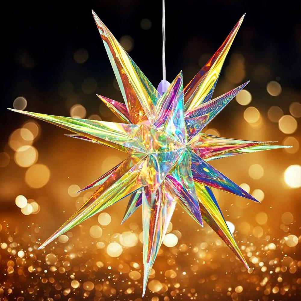 imageSUNBEAUTY 3 Pcs 12Pointed Paper Star Brown Grey White Lanterns 12 Inch Christmas Hanging Lamp Shade Wedding Birthday Christmas Home Party DecorationsColorful Large Stars 1
