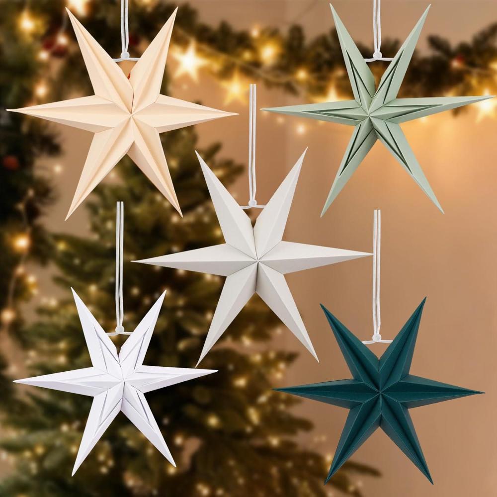 imageSUNBEAUTY 3 Pcs 12Pointed Paper Star Brown Grey White Lanterns 12 Inch Christmas Hanging Lamp Shade Wedding Birthday Christmas Home Party DecorationsWGG Stars 5