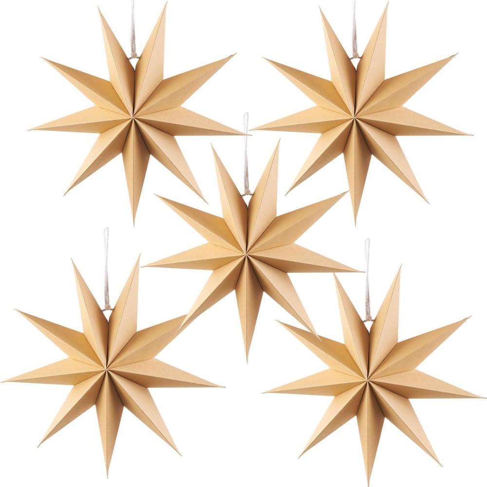 imageSUNBEAUTY 3 Pcs 9Pointed White Paper Star Lanterns 12 Inch Hanging Lampshade Wedding Birthday Christmas Home Party DecorationRustic