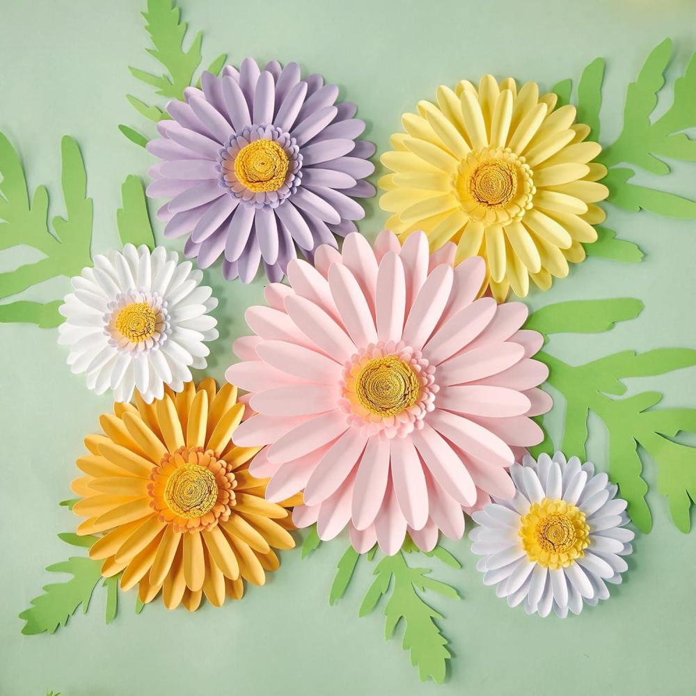 imageSUNBEAUTY Pack of 7 Hanging Paper Fans Collection Orange Paper Fans Home Party Photo Backdrop DecorationsPurple Pink Flowers