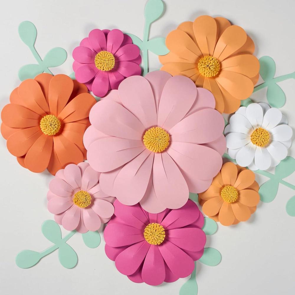 imageSUNBEAUTY Pack of 7 Hanging Paper Fans Collection Orange Paper Fans Home Party Photo Backdrop DecorationsWhite Pink Daisy