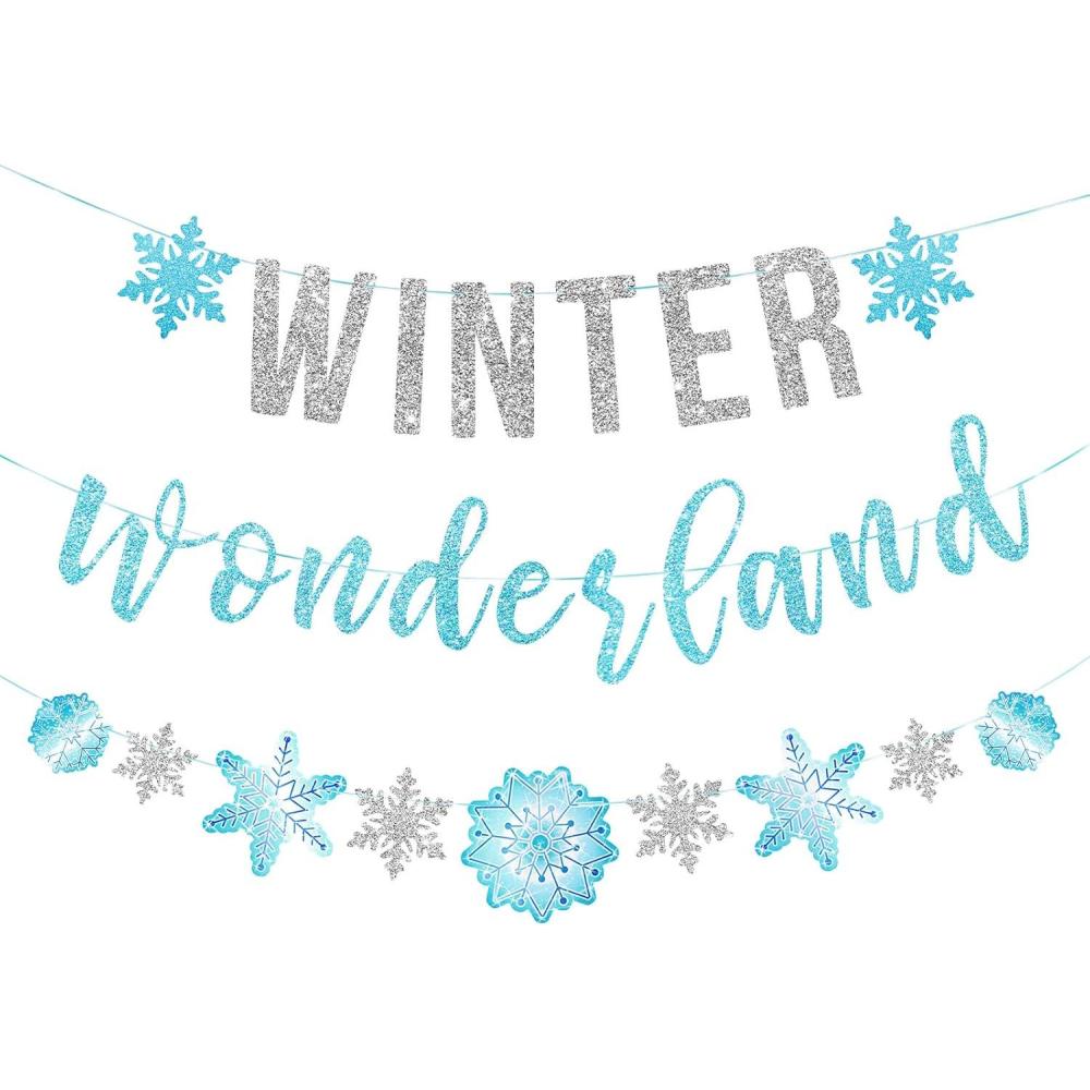 imageSUNBEAUTY Winter Wonderland Banners Silver Glittery Snowflake Banner Let It Snow Sign Banner Snowflake Christmas Hanging Decor for Holiday Wall Decor Winter Baby Shower Christmas Frozen Party SuppliesWinter Wonderland