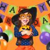 Halloween Birthday Party Decorations Happy Birthday Banner Halloween Glasses Purple Orange Tissue Pom Poms for Baby Shower Halloween Theme Birthday Party Supplies SUNBEAUTY