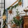 SUNBEAUTY 3 Pcs 12-Pointed Paper Star Brown Grey White Lanterns 12 Inch Christmas Hanging Lamp Shade Wedding Birthday Christmas Home Party Decorations(Brown Wooden)