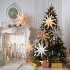 SUNBEAUTY 3 Pcs 12-Pointed Paper Star Brown Grey White Lanterns 12 Inch Christmas Hanging Lamp Shade Wedding Birthday Christmas Home Party Decorations(Brown White Gray)