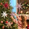 SUNBEAUTY 3 Pcs 12-Pointed Paper Star Brown Grey White Lanterns 12 Inch Christmas Hanging Lamp Shade Wedding Birthday Christmas Home Party Decorations(Red White Stars – 5)