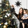 SUNBEAUTY 3 Pcs 9-Pointed White Paper Star Lanterns 12 Inch Hanging Lampshade Wedding Birthday Christmas Home Party Decoration(Black)
