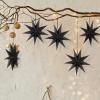 SUNBEAUTY 3 Pcs 9-Pointed White Paper Star Lanterns 12 Inch Hanging Lampshade Wedding Birthday Christmas Home Party Decoration(Black)