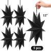 SUNBEAUTY 3 Pcs 9-Pointed White Paper Star Lanterns 12 Inch Hanging Lampshade Wedding Birthday Christmas Home Party Decoration(Black)