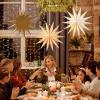 SUNBEAUTY 3 Pcs 9-Pointed White Paper Star Lanterns 12 Inch Hanging Lampshade Wedding Birthday Christmas Home Party Decoration(Brown White)