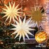 SUNBEAUTY 3 Pcs 9-Pointed White Paper Star Lanterns 12 Inch Hanging Lampshade Wedding Birthday Christmas Home Party Decoration(Brown White)
