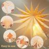 SUNBEAUTY 3 Pcs 9-Pointed White Paper Star Lanterns 12 Inch Hanging Lampshade Wedding Birthday Christmas Home Party Decoration(Brown White)
