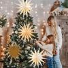SUNBEAUTY 3 Pcs 9-Pointed White Paper Star Lanterns 12 Inch Hanging Lampshade Wedding Birthday Christmas Home Party Decoration(Brown White)