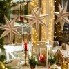 SUNBEAUTY 3 Pcs 9-Pointed White Paper Star Lanterns 12 Inch Hanging Lampshade Wedding Birthday Christmas Home Party Decoration(Natural)