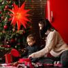 SUNBEAUTY 3 Pcs 9-Pointed White Paper Star Lanterns 12 Inch Hanging Lampshade Wedding Birthday Christmas Home Party Decoration(Red Waterproof)