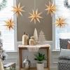 SUNBEAUTY 3 Pcs 9-Pointed White Paper Star Lanterns 12 Inch Hanging Lampshade Wedding Birthday Christmas Home Party Decoration(Rustic)