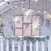 SUNBEAUTY 3 Pcs 9-Pointed White Paper Star Lanterns 12 Inch Hanging Lampshade Wedding Birthday Christmas Home Party Decoration(White)