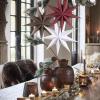 SUNBEAUTY 3 Pcs 9-Pointed White Paper Star Lanterns 12 Inch Hanging Lampshade Wedding Birthday Christmas Home Party Decoration(White Brown Red)