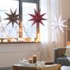 SUNBEAUTY 3 Pcs 9-Pointed White Paper Star Lanterns 12 Inch Hanging Lampshade Wedding Birthday Christmas Home Party Decoration(White Brown Red)