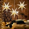 SUNBEAUTY 3 Pcs 9-Pointed White Paper Star Lanterns 12 Inch Hanging Lampshade Wedding Birthday Christmas Home Party Decoration(White Hollow)