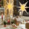 SUNBEAUTY 3 Pcs 9-Pointed White Paper Star Lanterns 12 Inch Hanging Lampshade Wedding Birthday Christmas Home Party Decoration(White Waterproof)