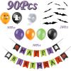 SUNBEAUTY 90 Pcs Halloween Balloon Arch Garland Kit with Happy Birthday Banner 3D PVC Bats for Kids Birthday Halloween Party Baby Shower Decorations Supplies