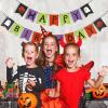 SUNBEAUTY 90 Pcs Halloween Balloon Arch Garland Kit with Happy Birthday Banner 3D PVC Bats for Kids Birthday Halloween Party Baby Shower Decorations Supplies