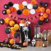 SUNBEAUTY Halloween Party Hanging Decorations Orange Black White Paper Lanterns Paper Pom Poms Balls for Halloween Wedding Birthday Bridal Baby Shower Graduation Decoration 15Pcs